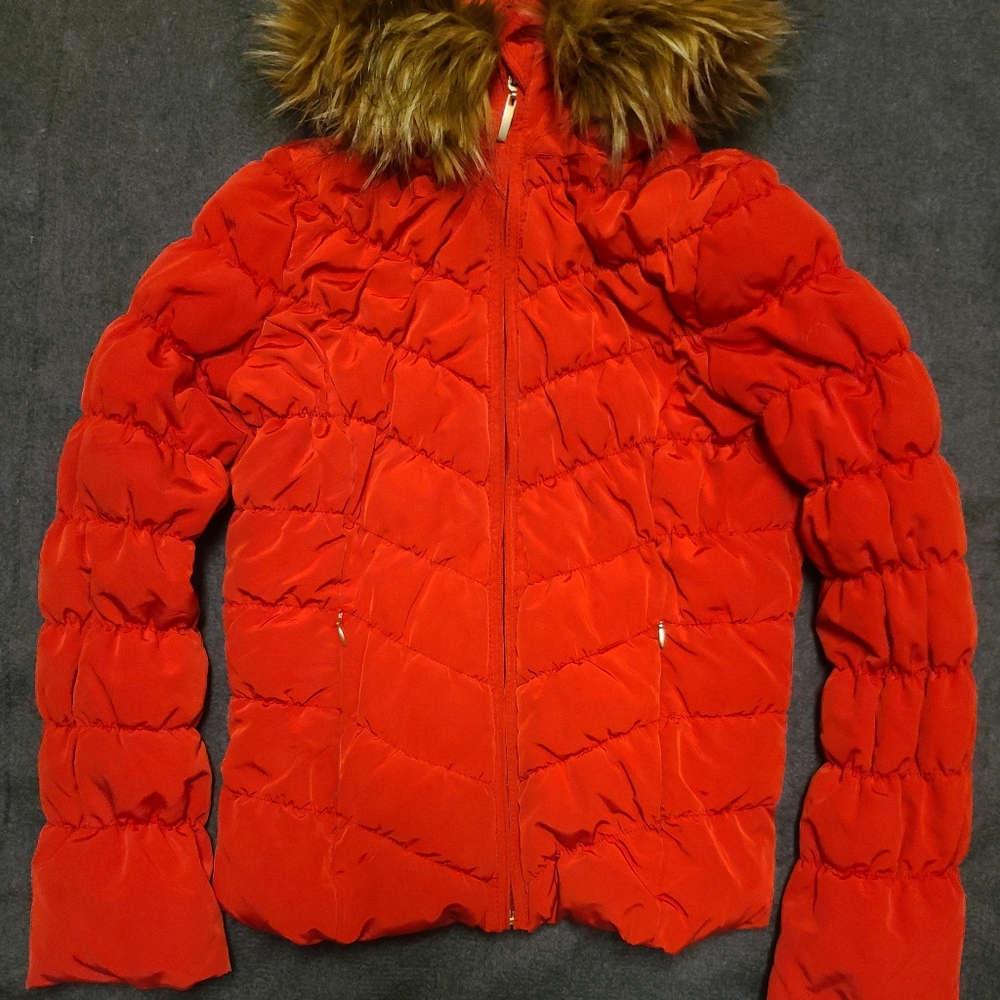 INC International Concepts  PUFFER JACKET Women’s Sz XSMALL With Faux Fur Trim